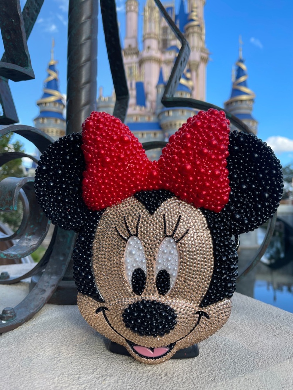 Bedazzled Minnie Mouse Crossbody Bag with Red Bow